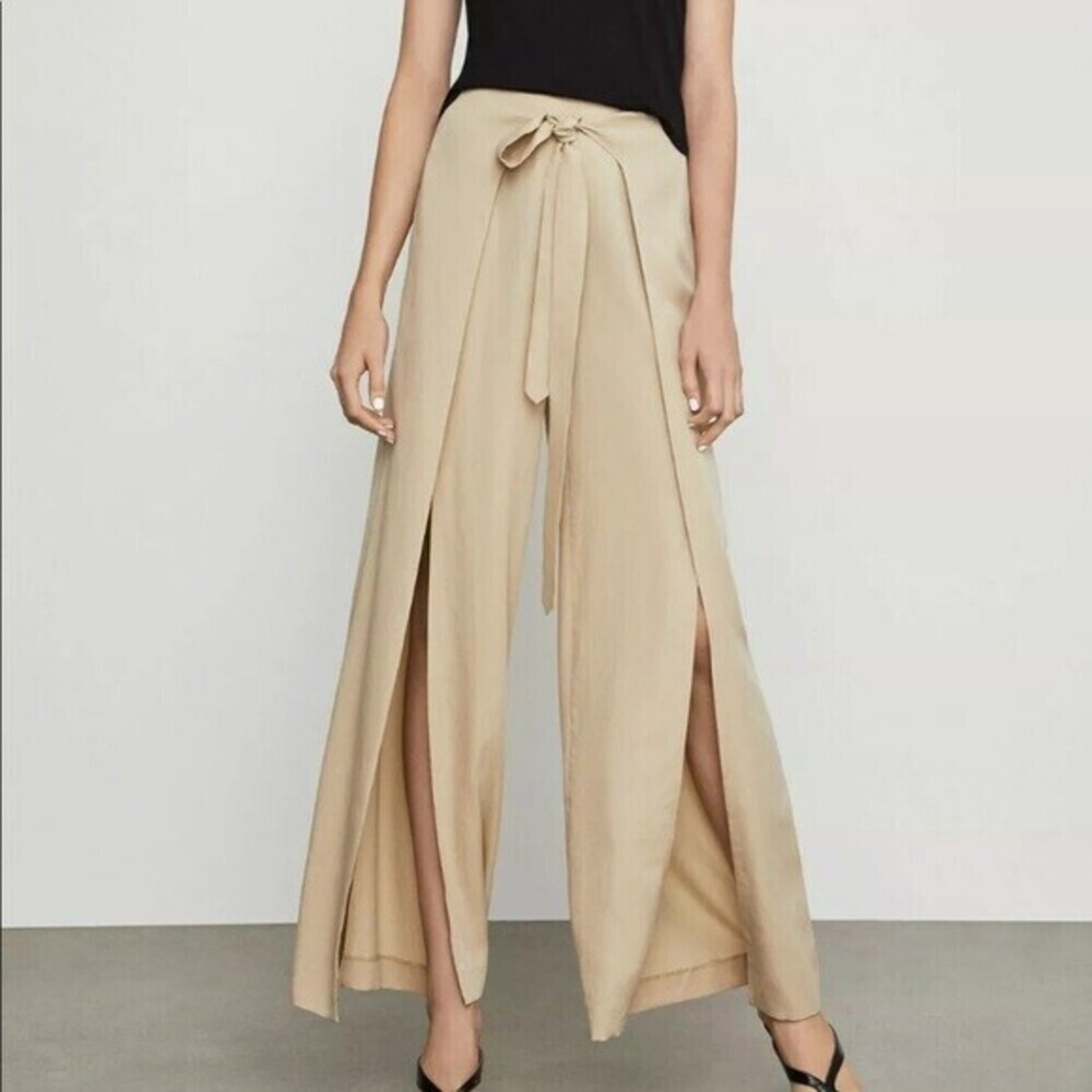 BCBGMAXAZRIA Women's Jacklin Tie Front Slit Pants In Pale Khaki Size XXS $399